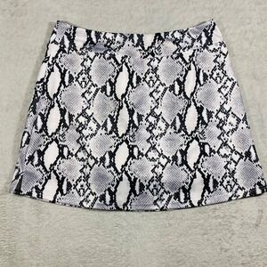 Oyaniki Snakeskin Print Mini Skirt Women XL White Black Sporty Stretch Slit